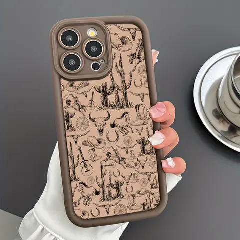 Western Graffiti Pattern Customized 1.2mm Durable Protector - Shockproof Silicone TPU Shell Slim Bumper, Slim Fit No Bulk Multi-Model Phone Cover for iPhone Series (17,16 Pro Max,15 Plus,14,13,12,11,Air,XR,XS)
