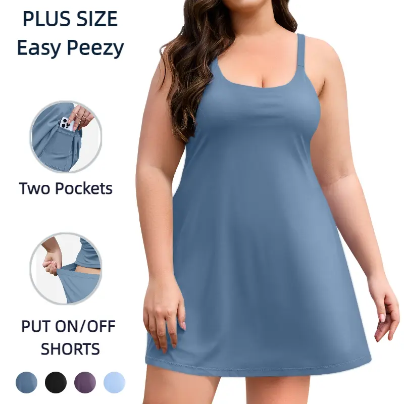 COOTRY Womens Plus Size Tennis Dress Built in Bra & Shorts Adjustable Straps Athletic Golf Workout Exercise Dress with Pocket|Plus Size Fashion|Plus Size Clothes