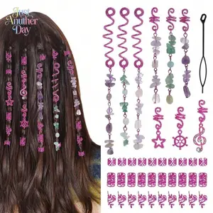 Boho Pink Hair Jewelry Set with Natural Stone Pendants Spiral Clips and Beaded Cuffs for Braids Dreadlocks Perfect for Festivals and Concerts Great for Adding Colorful Vibes to Your Hairstyle