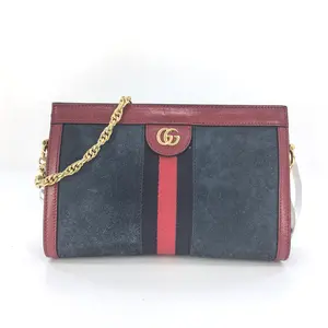 Pre-owned GUCCI Leather Shoulder Bags Suede Calfskin Web Small Ophidia Chain Shoulder Bag New Blue Romantic Cherry BF00140