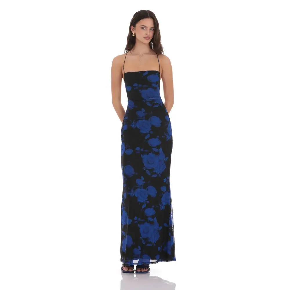 Floral Bodycon Open Back Maxi Dress