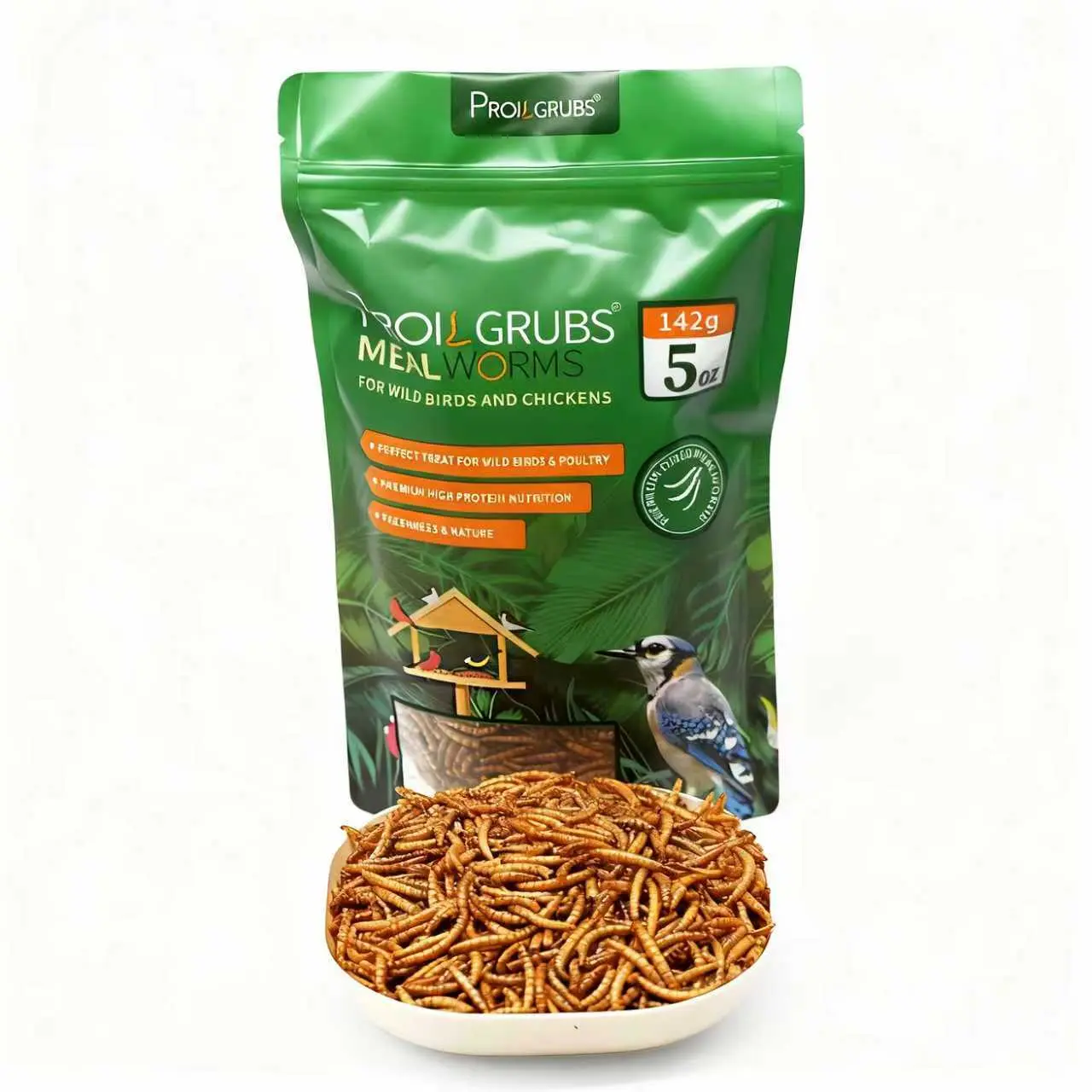 PROILGRUBS Mealworms 5oz Super High Protein for Birds &Chickens Nutritious Feed  - MealWorms for  chickens， Laying Hens, Duck, Fish, Turtle, Reptil, Poultry Food, Nutrition, High protein Treats, Natural Feed, Chicken Treats Feeding#SummerVibes #petlovers