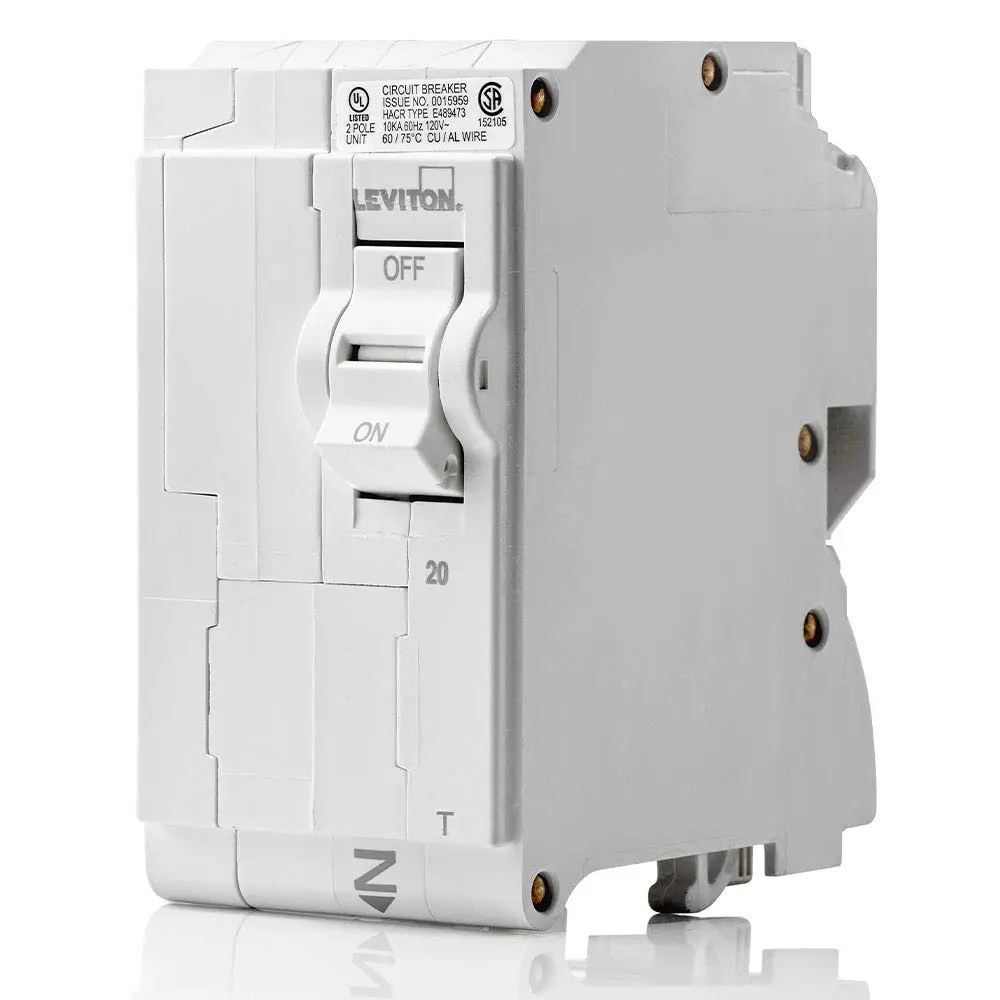 20A 2-Pole Plug-On Standard Branch Circuit Breaker, Thermal Magnetic, 120/240 VAC, LB220-T, White