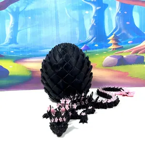 3D Printed Dragon with Egg, Articulated Black and Pink Cherry Blossom Dragon, 12 Inches Fidget ADHD Autism Toy D083-BE
