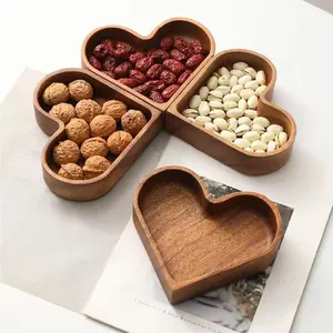 Mini Wooden Heart-Shaped Plate Set, 6.7 Inch Serving Tray, serving plates, Snack Dish, Dried Fruit Bowl, Nuts Holder, Candy Tray, Jewelry Box, Table Decor