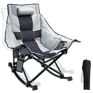 Heavy Duty Oversized Rocking Camping Chair – Thick Padded & Foldable, Freestyle Rocker with Cup Holder & Storage Pocket for Adults, Perfect for Patio Lawn Outdoor