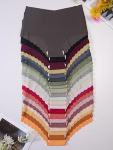 women's solid color scallop trim high waist knicker, soft comfy breathable v-waist seamless panties for daily wear,  seamless construction underwear for all seasons