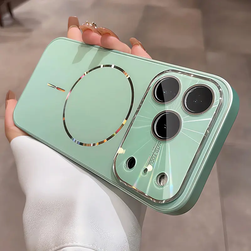 Protective Magnetic Camera Lens & Screen Protector Silicone Cellphone Casing with Flush Mount for iPhone 17 Pro,16 Pro Max,15,14 - Customized Mambo Green, Shockproof, Scratch-Resistant, Waterproof, Anti-Fingerprint (Father's Day Gift, Outdoor Use)