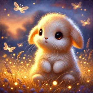 5D DIY full drill round diamond painting - diamond art painting kit, cute rabbit mosaic, canvas - DIY decorative painting, home wall decor, perfect for Valentine's Day, Independence Day, birthdays, and anniversary gifts.