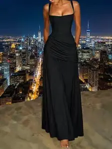 2026 Spring Summer Elegant Ruched ChiffonFormal Gown, A-Line Cross Back Spaghetti StrapProm Dress, Wedding Guest Bridesmaid PartyOutfit