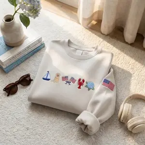 [MADE IN US] Embroidered Summer Sweatshirt, July 4th USA Shirt, Patriotic Quarter Zip Pullover, American Flag Gift