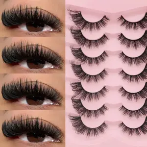 High-Rated 7 Pairs Cat Eye Luxury 3D Faux Mink Eyelashes Extension Kit, Diy Eyelash Extensions, Russian DD Curl Fluffy Voluminous False Lashes, DIY Soft & Comfortable, 8-18mm Length, Reusable, Perfect for Beginners, for Daily Wear, Parties, and Dates