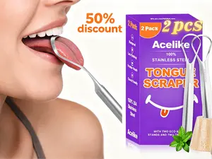 Stainless Steel Medical Grade Tongue Scraper Multi-Pack (2Pcs) - Cleansing Tongue Coating Bacteria, Daily Oral Care Tool, Family Essential for Fresh Breath, Ideal Gift for Oral Needs tiktokshopspringglowup Set