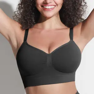 FeelinGirl Women's Black Spaghetti Strap Padded Bra Full Coverage Plus Size Comfort Bra with Adjustable Wide Straps & Removable Pads for Everyday Wear