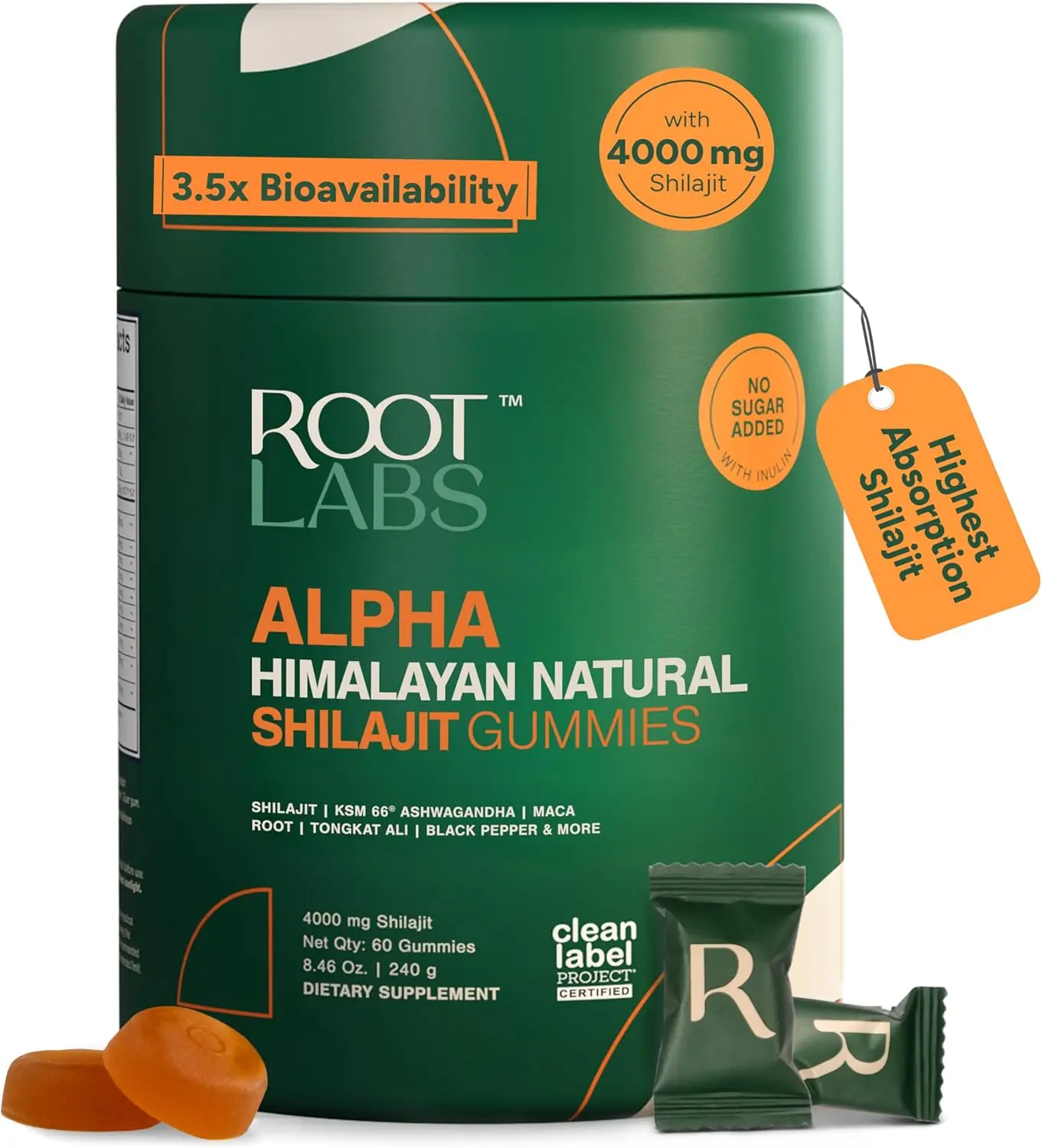 ROOT LABS 10-in-1 Alpha Shilajit Gummies 4000mg Pure Himalayan Shilajit with Tongkat Ali Maca Root, ShilAbsorb High Absorption Mineral Supplement, Sugar Free Vegan Energy & Hormone Support for Men Women, 60 Count Dietary Gummies Supplement Vitamin