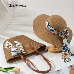 Fashion Straw Hat and Handbag Set - 2pcs for Beach Holiday, Summer Outing & Sun Protection, Stylish and Versatile Women's Woven Handbag