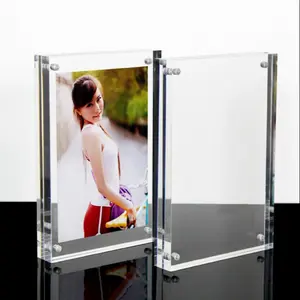 4x6 Inch Acrylic Picture Frame, Durable Sturdy Frame, 20mm Thick, Transparent Magnetic Standalone Dual-Sided Frameless Square Gift Desktop Display