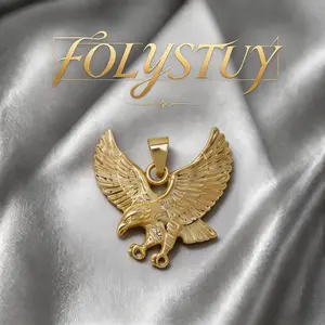 [FOLYSTUY(K145)]Vintage Spread Wing Eagle Pendant, Bold Textured Gold Tone Charm For Men’s Daily Outfits