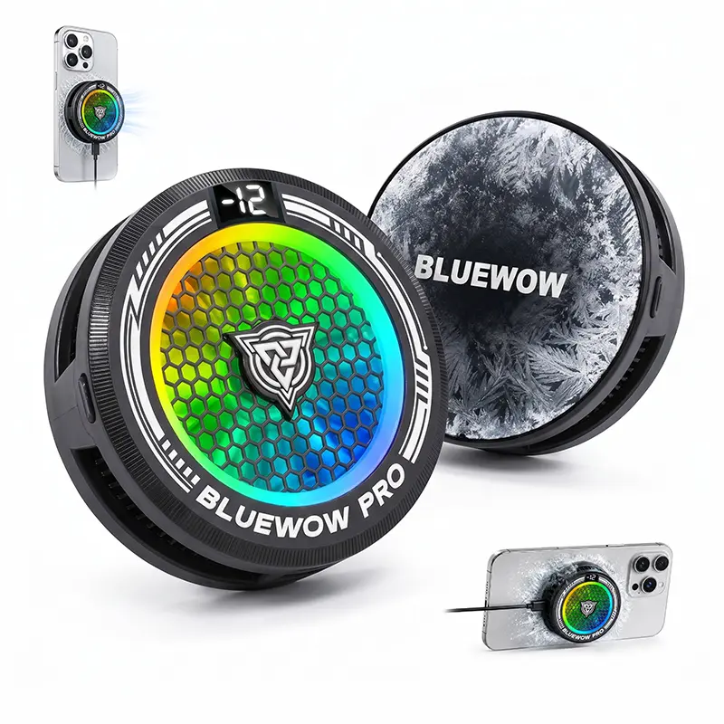 BlueWow X109 Pro AI Magnetic Clip-On Mobile Phone Cooling Fan - 15W High-Power USB Handheld Fan, RGB Lights, 3-Speed Smart Cooling, Adjustable Clips, Rechargeable for iPhone Samsung Gamers