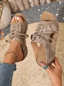 Women's Summer Fashion Slip-On Sandals, Durable Sandals, Casual PU Upper Rubber Sole, Plain Pattern, Trendy All-Purpose Footwear for Ladies