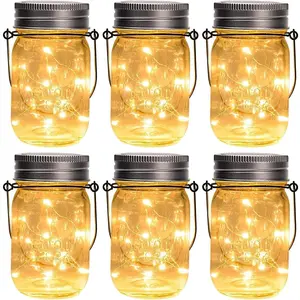 Mason Jar Solar Lights, 6 Pack 30 Led  Solar Lanterns Outdoor , Hangers and Jars Included, Outdoor Decor for Balcony, Garden, Patio, Yard, Wedding