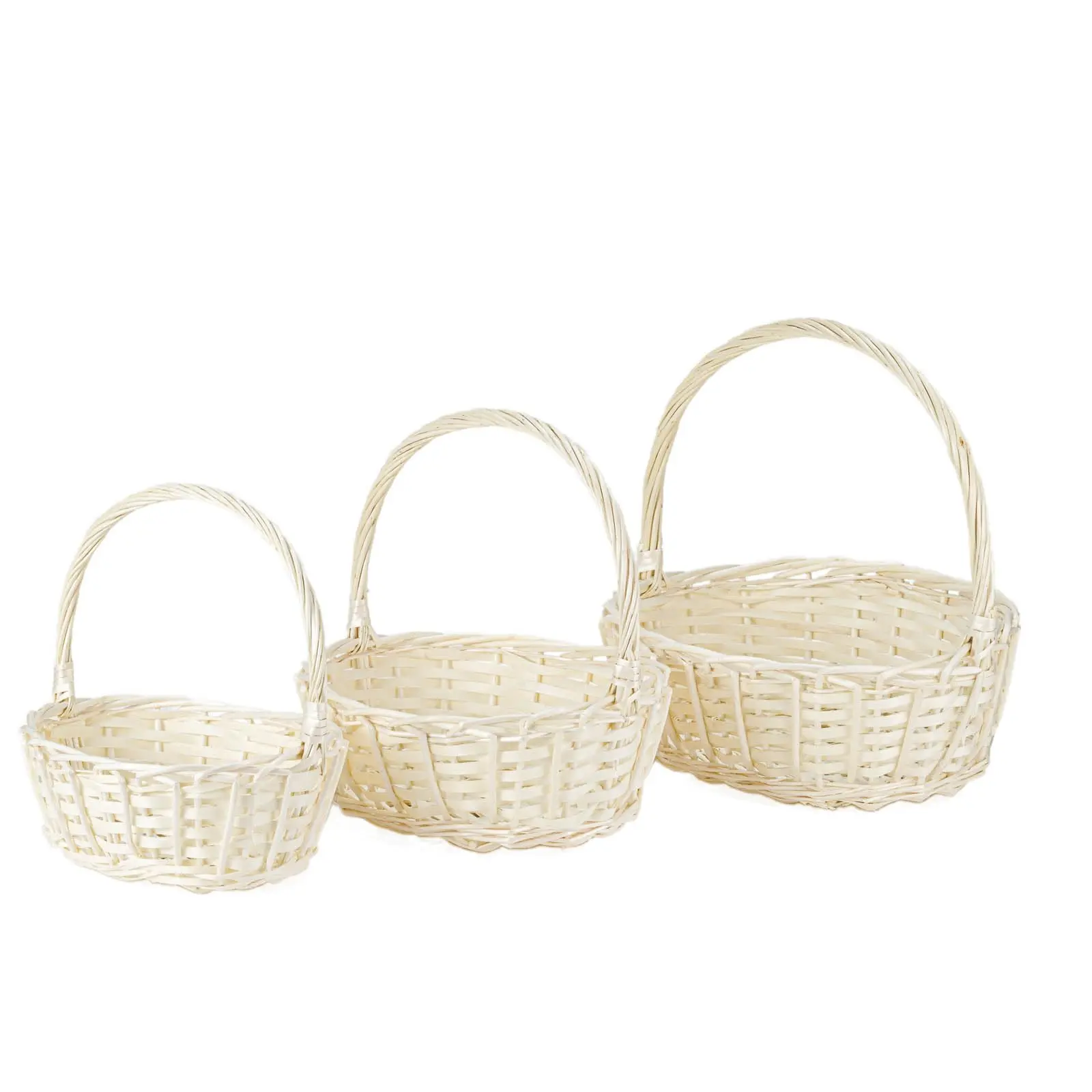 THY COLLECTIBLES Classic Vintage Traditional Natural Rattan Wicker Rectangle Flower Basket Set (Pack of 3) - Light-Colored, Lightweight Handwoven Organizer Accessories with Handles for Cottage Themed Home, Family & Friends Gifts