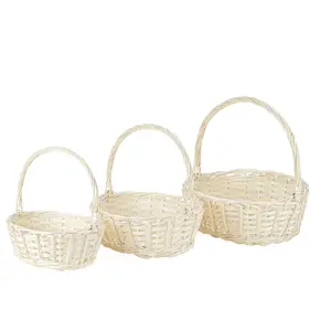 THY Collectibles Set of 3 Woven Wicker Rattan Flower Baskets with Handle - Light Colored Hand Woven Harvest Baskets for Storage, Gift Baskets, Picnics, Easter Eggs, Organizing, Weddings, Markets, and More Lightweight Organiser