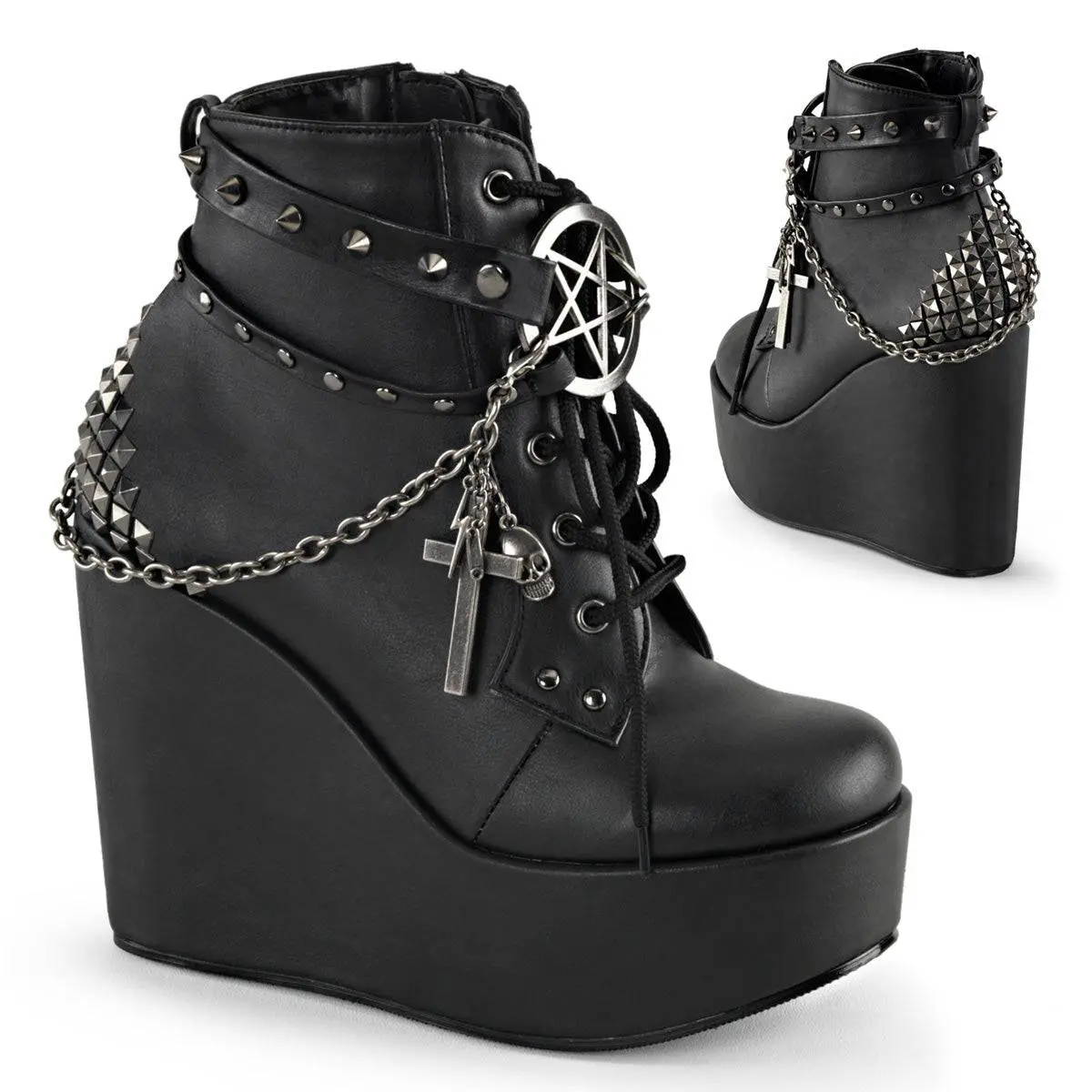 Demonia Poison-101 Black Vegan Leather Ankle Boots Demonia Poison-101 Black Vegan Leather Ankle Boots