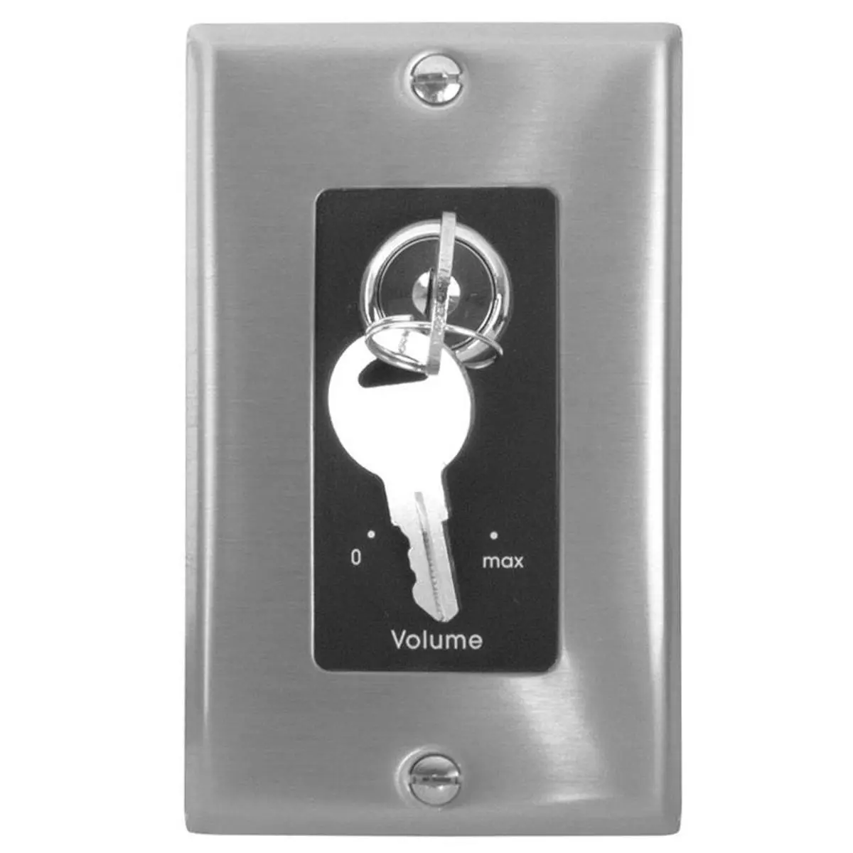 Lowell Manufacturing KL100 Model Audio Control Attenuator - 100W, 3dB, 70V/25V Mono Volume Adjuster, Stainless Steel/Black Decorator 1-Gang Wall Plate, Keylock