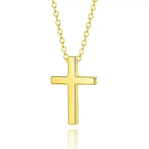 Minimalist Solid Color Cross Pendant Necklace Gold Thin Chain Clavicle Chain Suitable for Various Outfits Styles Low-Key High-End Accessories Niche Design Everyday Collarbone Necklace V017