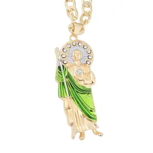 San Judas Tadeo Necklace 14k Gold Plated Religious St. Judas Necklace Cuban Link