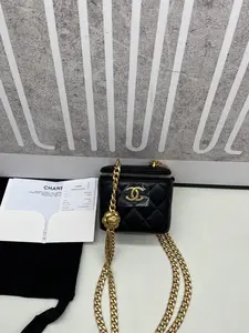 Pre-owned CHANEL 98% New 25P Black Gold Camellia Mini Box Bag Chip Version