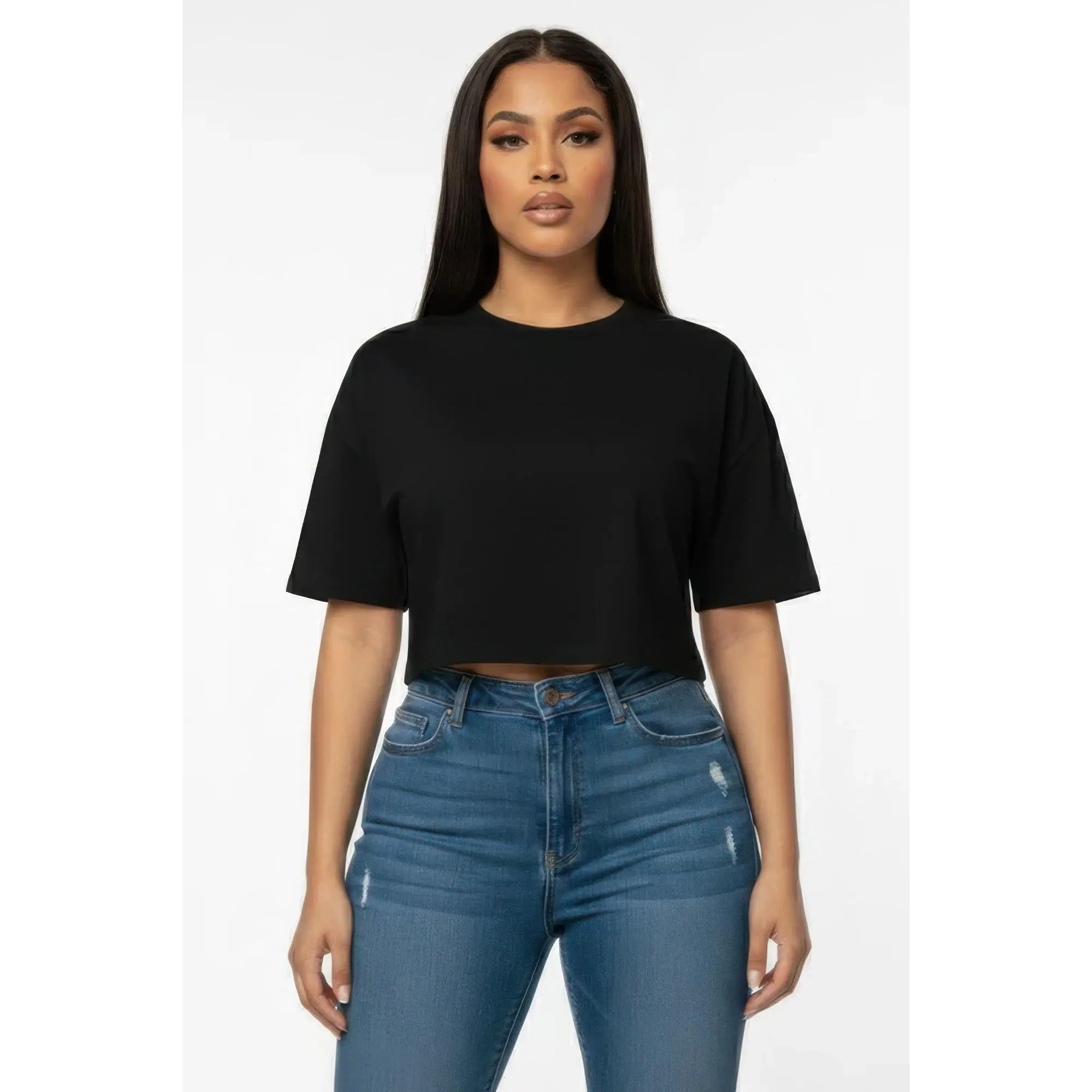 Women's Premium Short Sleeve Round Neck Basic Crop Top