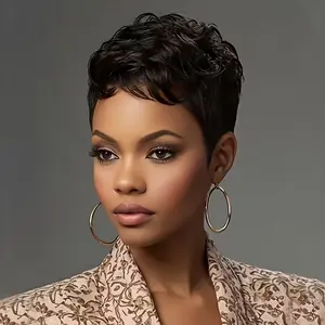 Pixie Cut Wig Human Hair 5inch Human Hair for Black Women Glueless Non Lace Machine Made Short Natural Straight Layered Cut Pixie Wigs