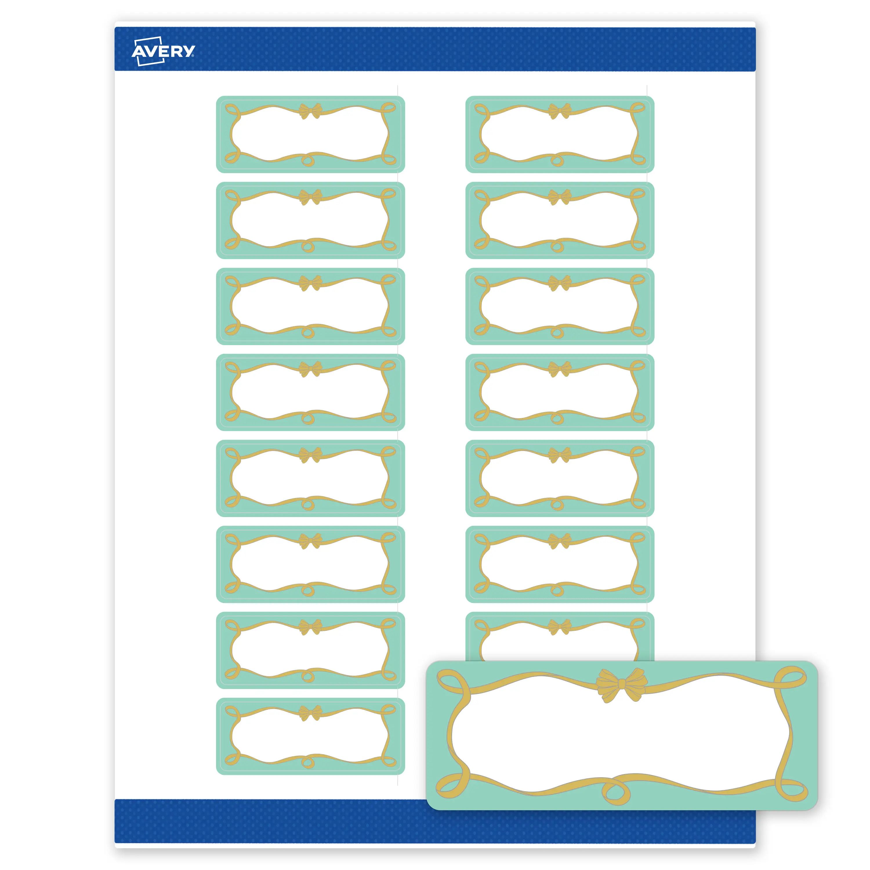 Avery® Printable Address Labels, 1" x 2-5/8", Matte White, Sure Feed® Technology, Pre-printed Mint Border, Gold Bow Design Great for Weddings, Laser & Inkjet Compatible, 160 Total