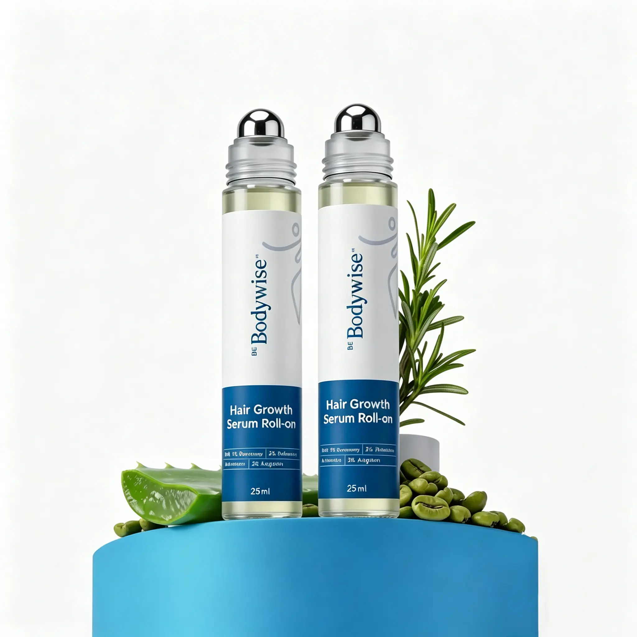 2xBe Bodywise Advanced Hair Density Roll-On Serum 25 ml | 5% Saw Palmetto, 3% Rosemary, 1% Caffeine Herbasome & 3% Fenugreek | Scalp Serum for Reduced Hair Fall | Men & Women
