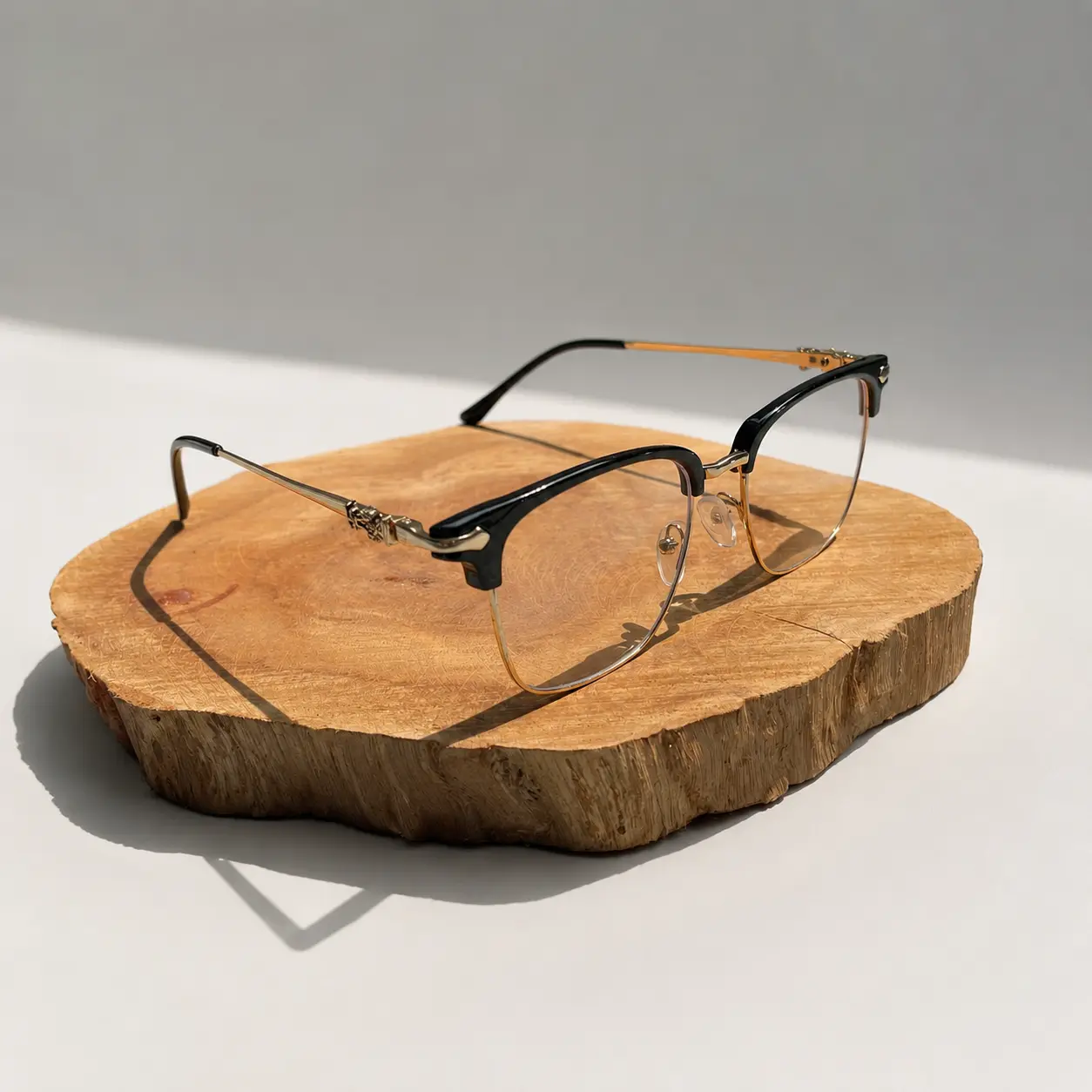 Half-Rim Square Fashion Glasses,Anti-Blue Light, Stylish Cross Detail Frames for Daily WearRetro Business Eyeglasses, Non-Prescription, Vintage Browline Frames for Men & Women