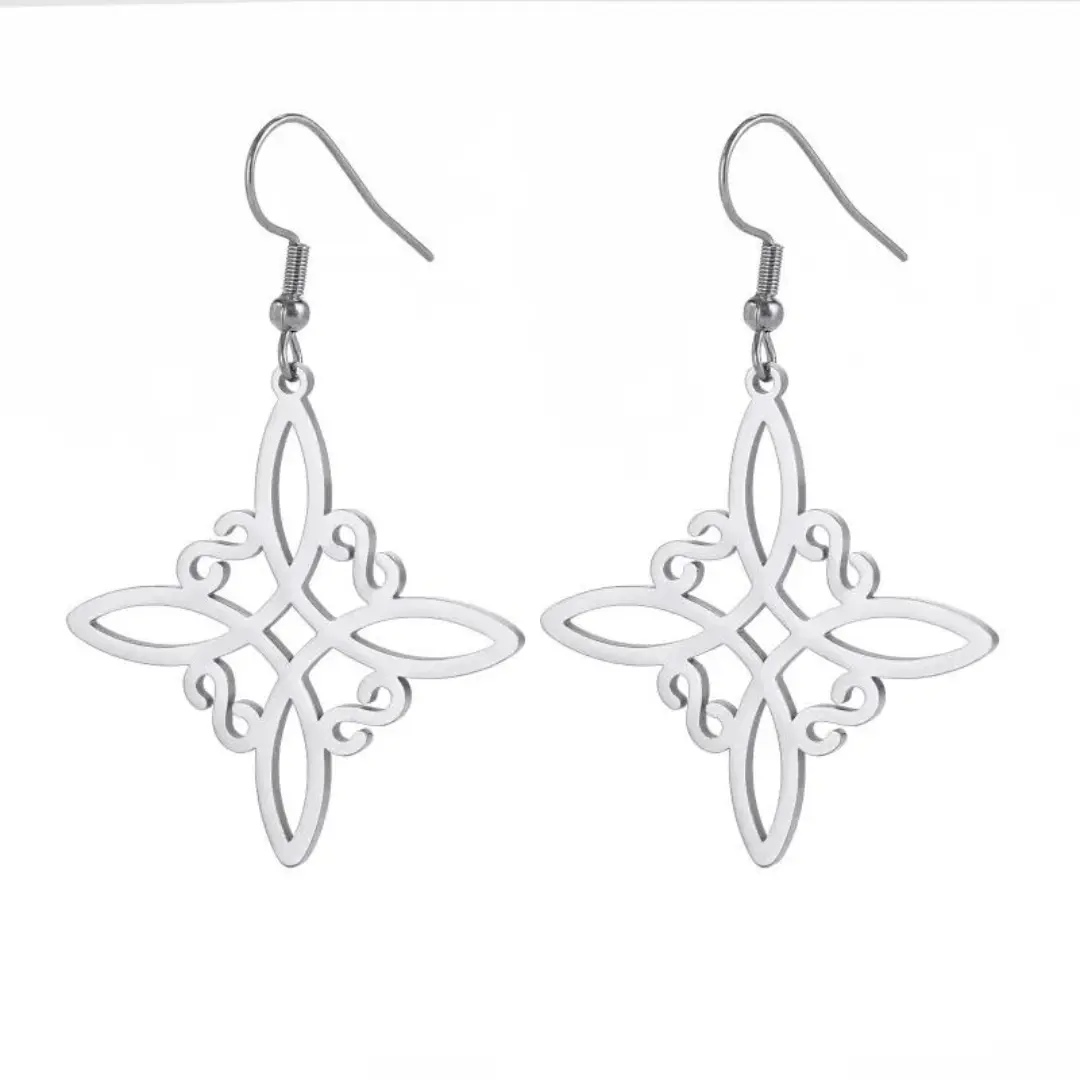 FIMENESS WITCH KNOT DROP HOOK DANGLE EARRINGS STAINLESS STEEL NON TARNISH JEWELRY