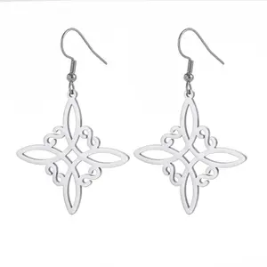 FIMENESS WITCH KNOT DROP HOOK DANGLE EARRINGS STAINLESS STEEL NON TARNISH JEWELRY