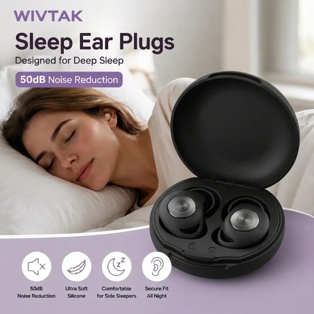 WIVTAK 50dB Noise Cancelling Sleep Ear Plugs, Soft Silicone Reusable Earplugs for Sleeping, Snoring & Travel