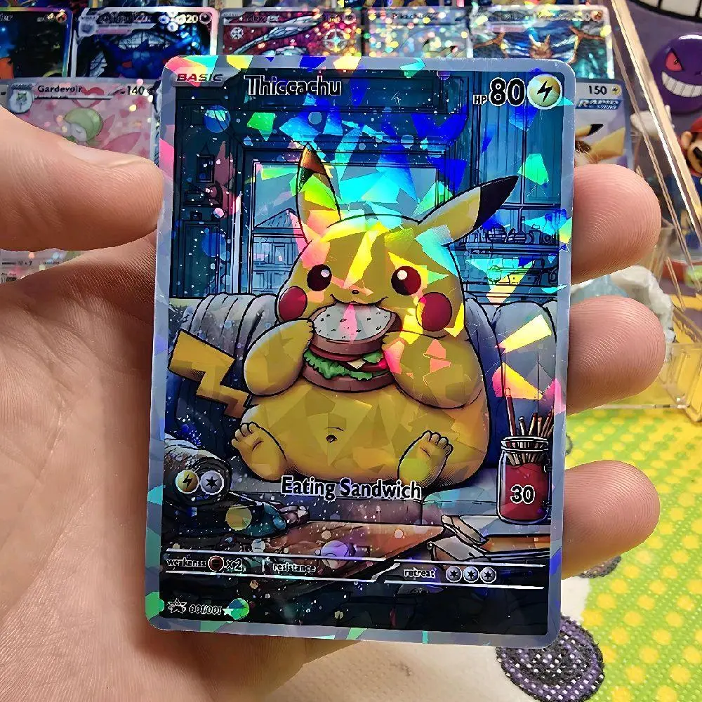 Custom Pikachu "Thiccachu" Fractal Glass Holo Card 100+ Designs Available Standard TCG Size Holographic Cards Collectible Cards - TikTok Shop Custom Pikachu "Thiccachu" Fractal Glass Holo Card 100+ Designs Available Standard TCG Size Holographic Cards Collectible Cards - TikTok Shop