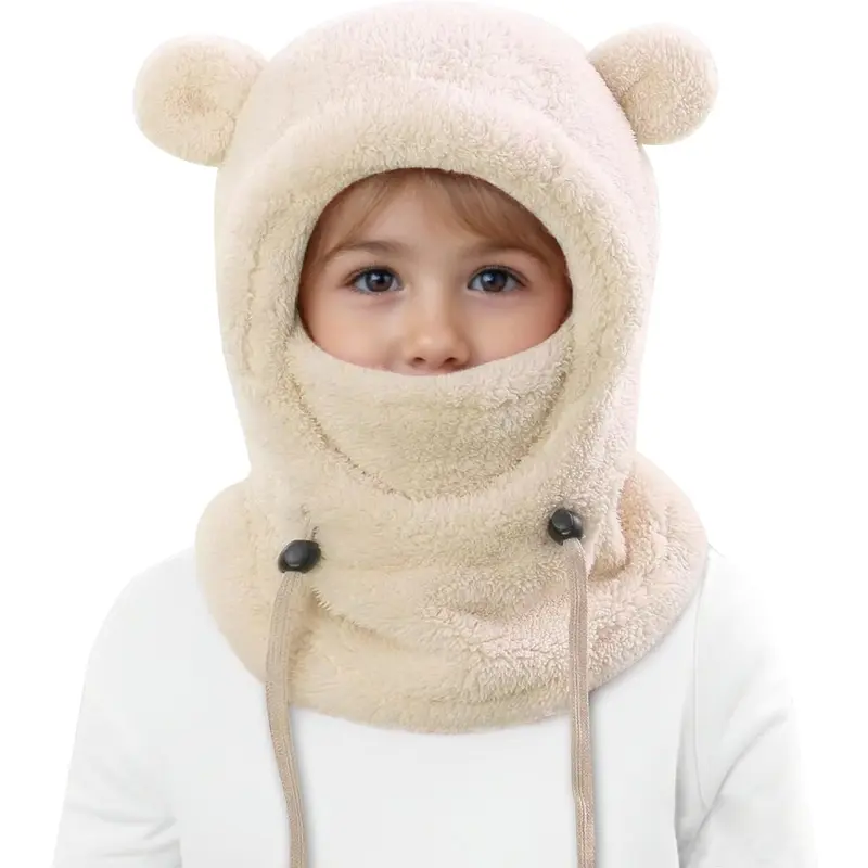 Girls' Toddler Plain Polyester Balaclava Beanie Hat - Winter Warm Hooded Scarf, 3-10 Years, 40-45cm, Ski Wear, Protective Outdoor Adventure Accessory, Toddler Hats