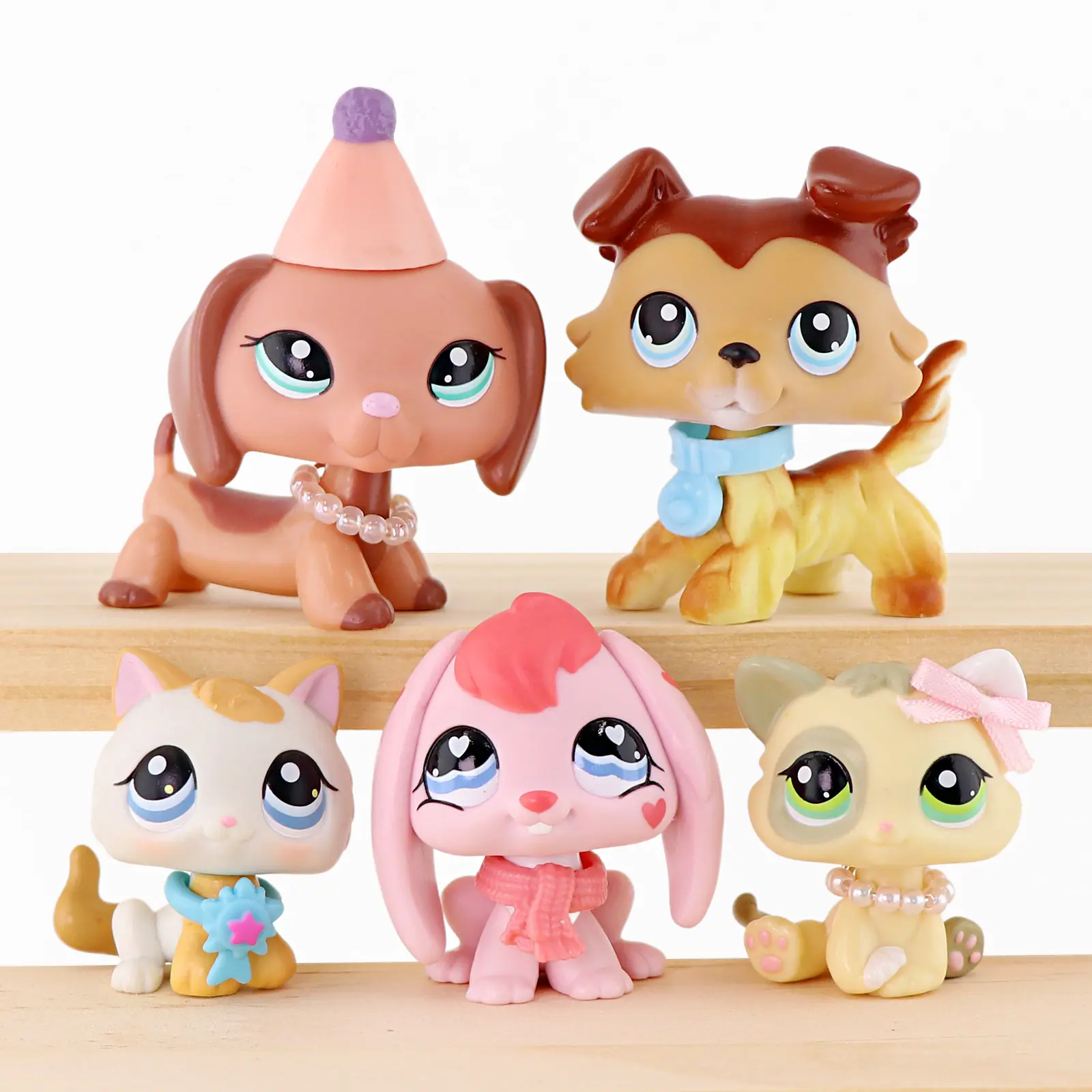 5 Pcs Wobble Head Puppy Kitten Bunny Mini Collectible Figures with Removable Costume Accessories, Cartoon Small Animal Toy Dolls for Kids & Hobby Collectors