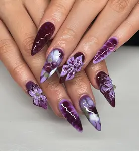 LunaNails - Purple Butterfly Press-On Nails | Handcrafted 3D Floral Nail Art | 3D Flower | Romantic Flower Nail Art| Handmade Artistic Design| | LN10