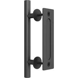 12" Heavy Duty Sliding Barn Door Handle, Pull and Flush Hardware Set, Black Powder Coated Finish, Large Rustic Two-Side Design, Round