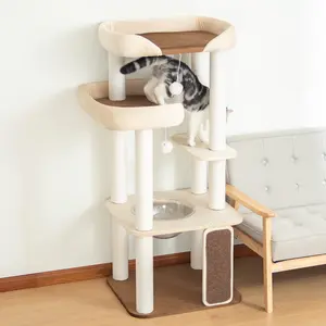 LULUCAT Cat Tower, Freestanding, Stylish, Cushioned Bed, Large Base, for Multiple Cats, Compact,Winter and Summer Use, Summer Mat Included, for Large Cats Height 135cm