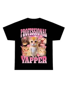 Funny Talking Cat T-Shirt Round Neck Top for Cat Lovers, Casual Fitted Style with Stylish Cat Print, Perfect Gift for Cat Enthusiasts