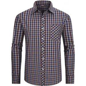 Men's Plaid Button Down Shirts Cotton Long Sleeve Dress Shirts Regular Fit Casual Shirts with Pocket