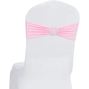 Pack of 30 Spandex Chair Sashes Bows Stretch Chair Cover Band with Buckle Slider Universal Elastic Chair Ties for Wedding Banquet Party Event Decoration (Pink)
