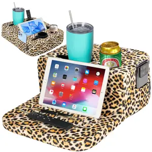 TabCouchCaddy - Couch Cup Holder Tray Pillow - Bed, Couch Caddy, Sofa, RV & Car - Holds Drinks, Snacks, Remotes, Phones, Tablet | Bed Cup Holder (Leopard)